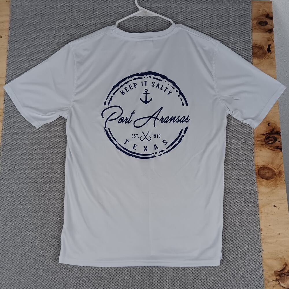Spicy Tuna Performance T‎ Shirt L White Fishing Port Aransas Texas Keep it Salty